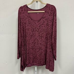 Soft Surroundings Women's Burgundy Floral Round Neck Boho Tunic Soft XL 27106